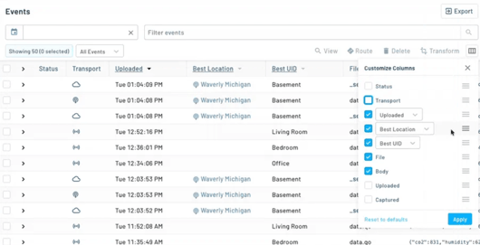 Customizable table columns in Notehub